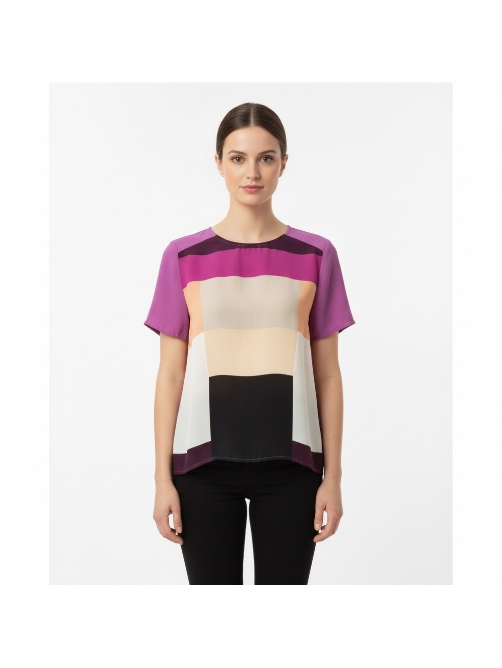 Calvin Klein Patchwork Short Sleeve Blouse Multi-Color Size XS